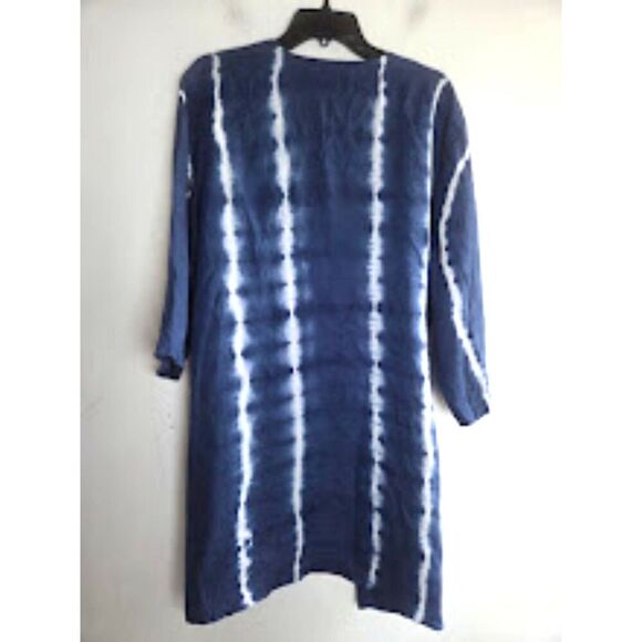 Chico's Indigo Blue & White Tie Dye 100% Linen Open Cardigan/Kimono size 3P/18P - Picture 2 of 9